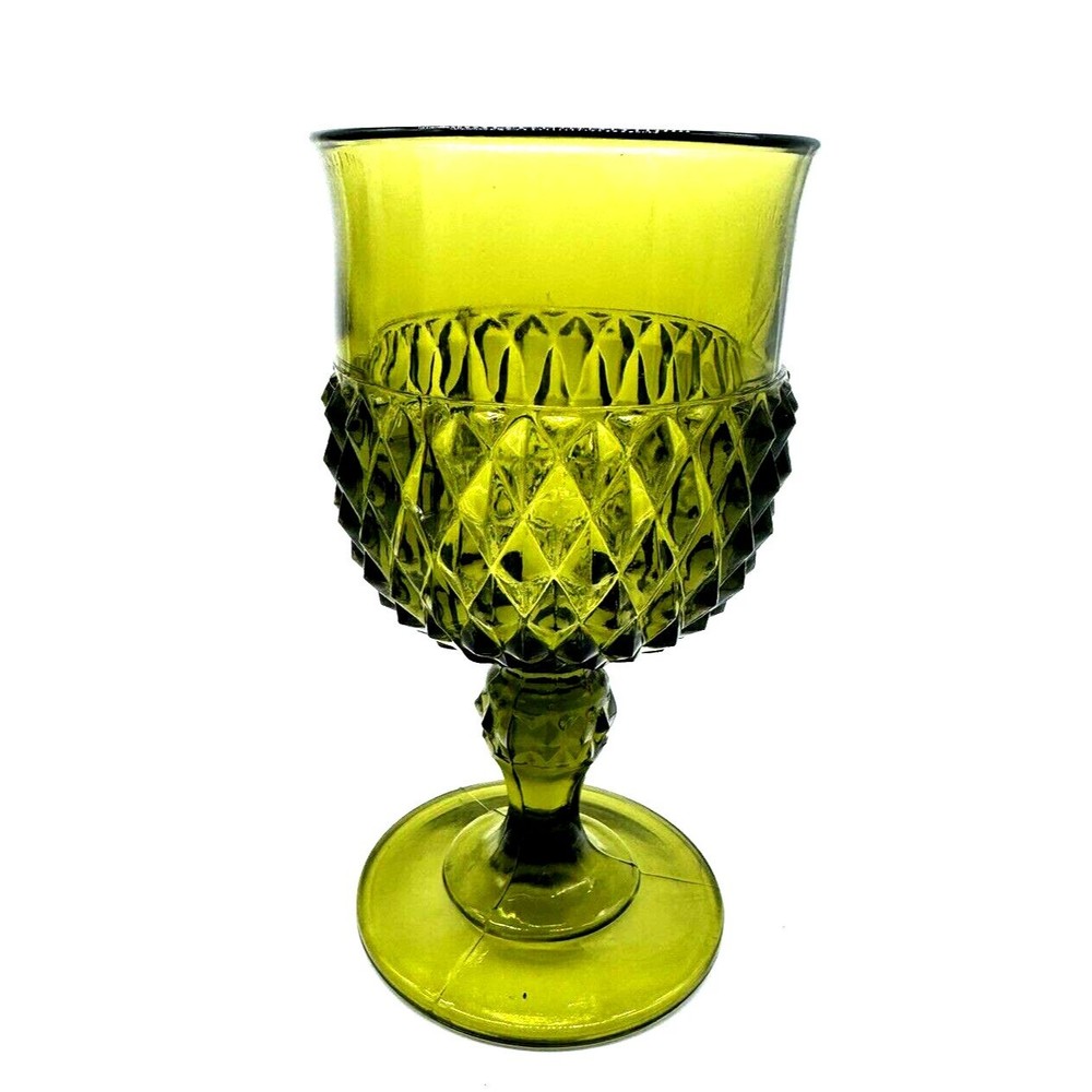 Indiana Glass Diamond Point Goblet Drink Water Emerald Green Replacement Vintage